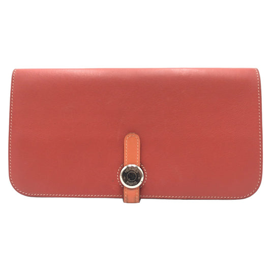 10729
 
HERMES Dogon Long Red Sanguine Crevette Leather Long Wallet O Stamp Women's