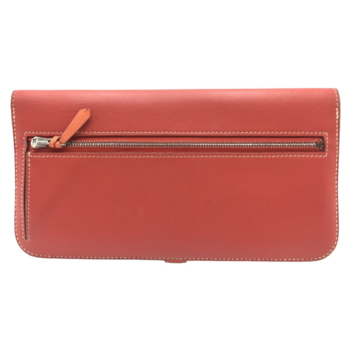 10729
 
HERMES Dogon Long Red Sanguine Crevette Leather Long Wallet O Stamp Women's