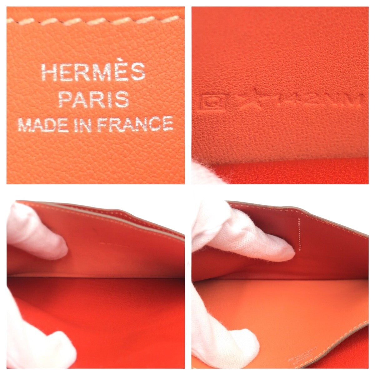 10729
 
HERMES Dogon Long Red Sanguine Crevette Leather Long Wallet O Stamp Women's