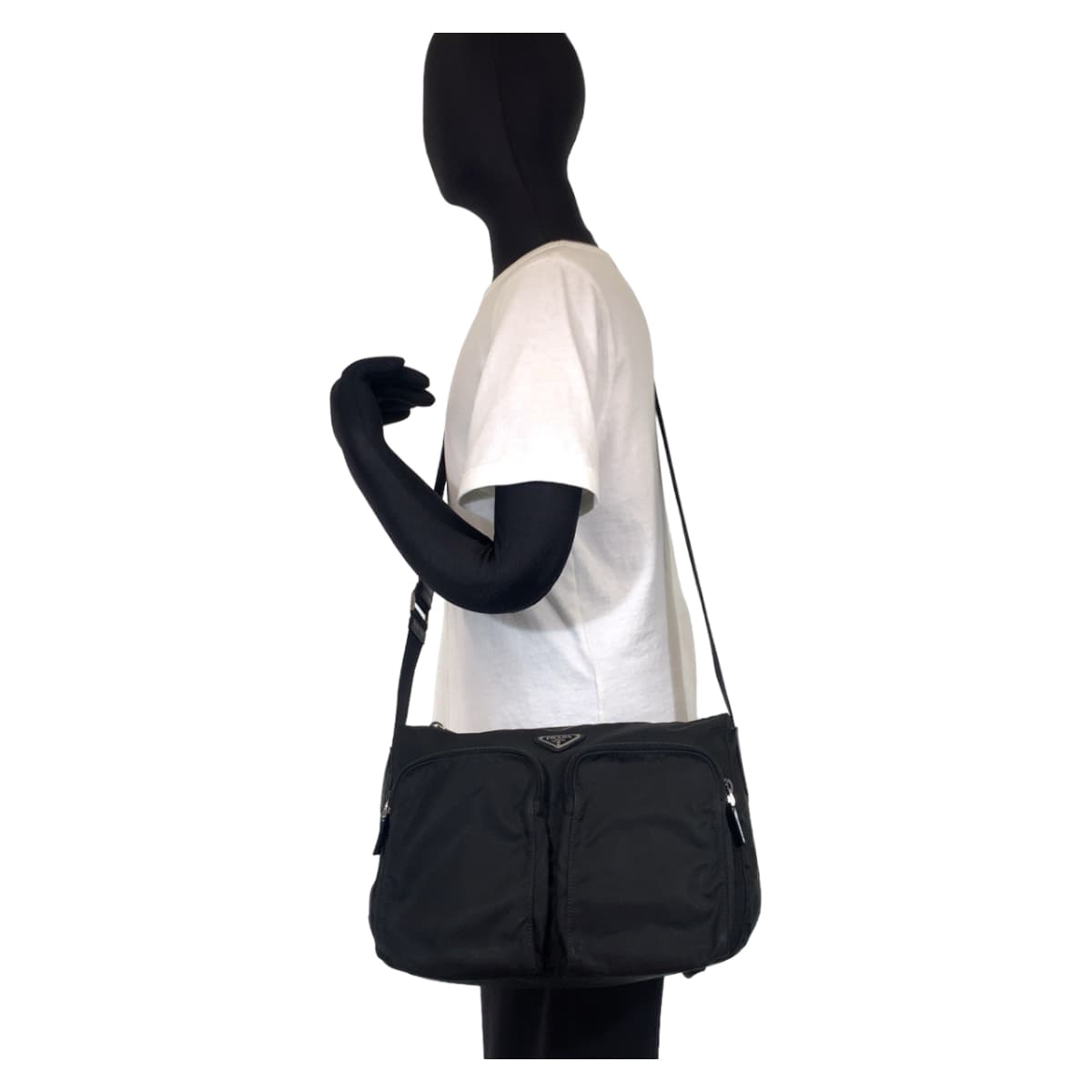 PRADA Tessuto Triangle Logo Plate Black Nylon Crossbody Shoulder Bag Messenger Bag Men's