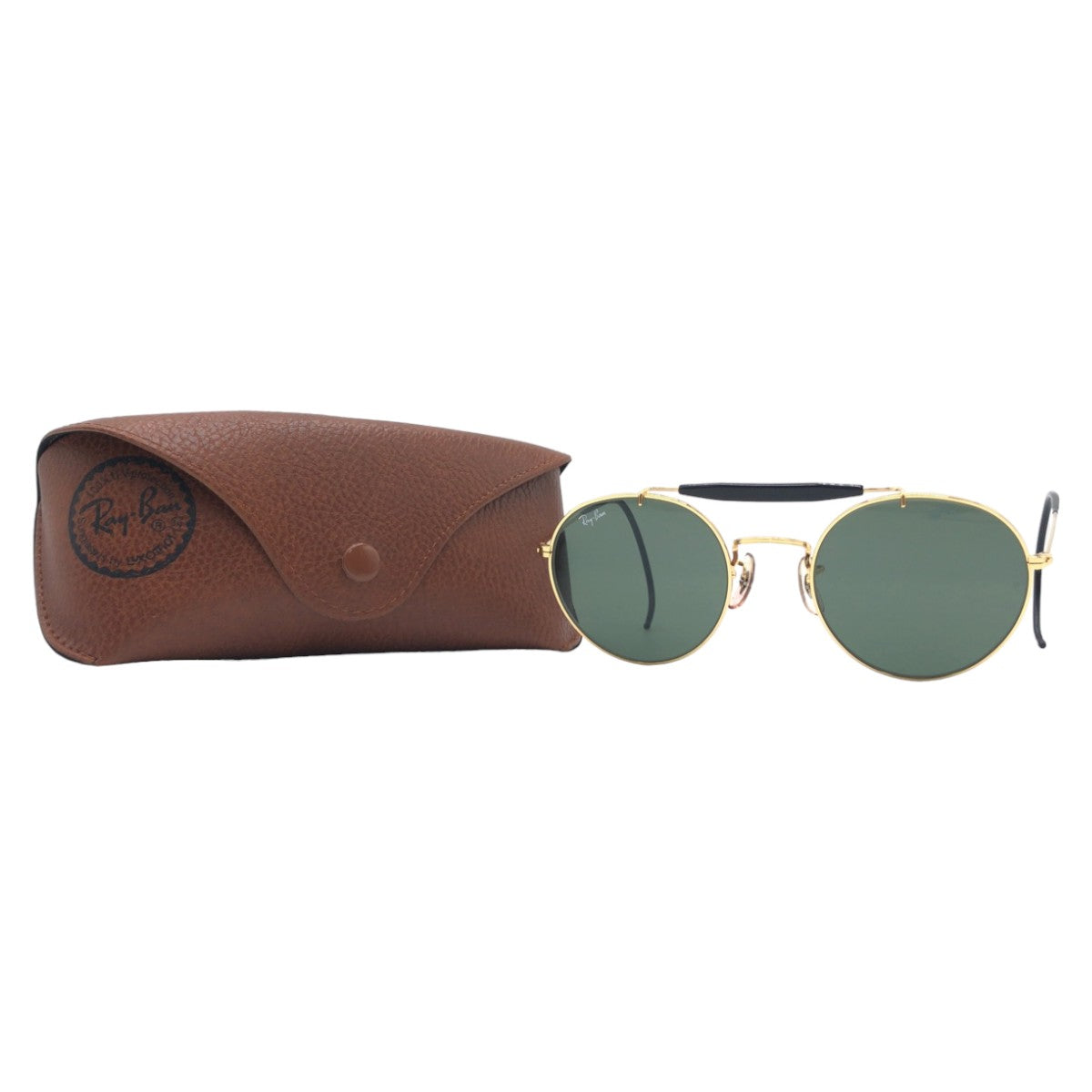 Ray-Ban B&amp;L RAY-BAN USAB Outdoorsman Unisex Gold Black Metal W1591 YJBJ Sunglasses Round Men's