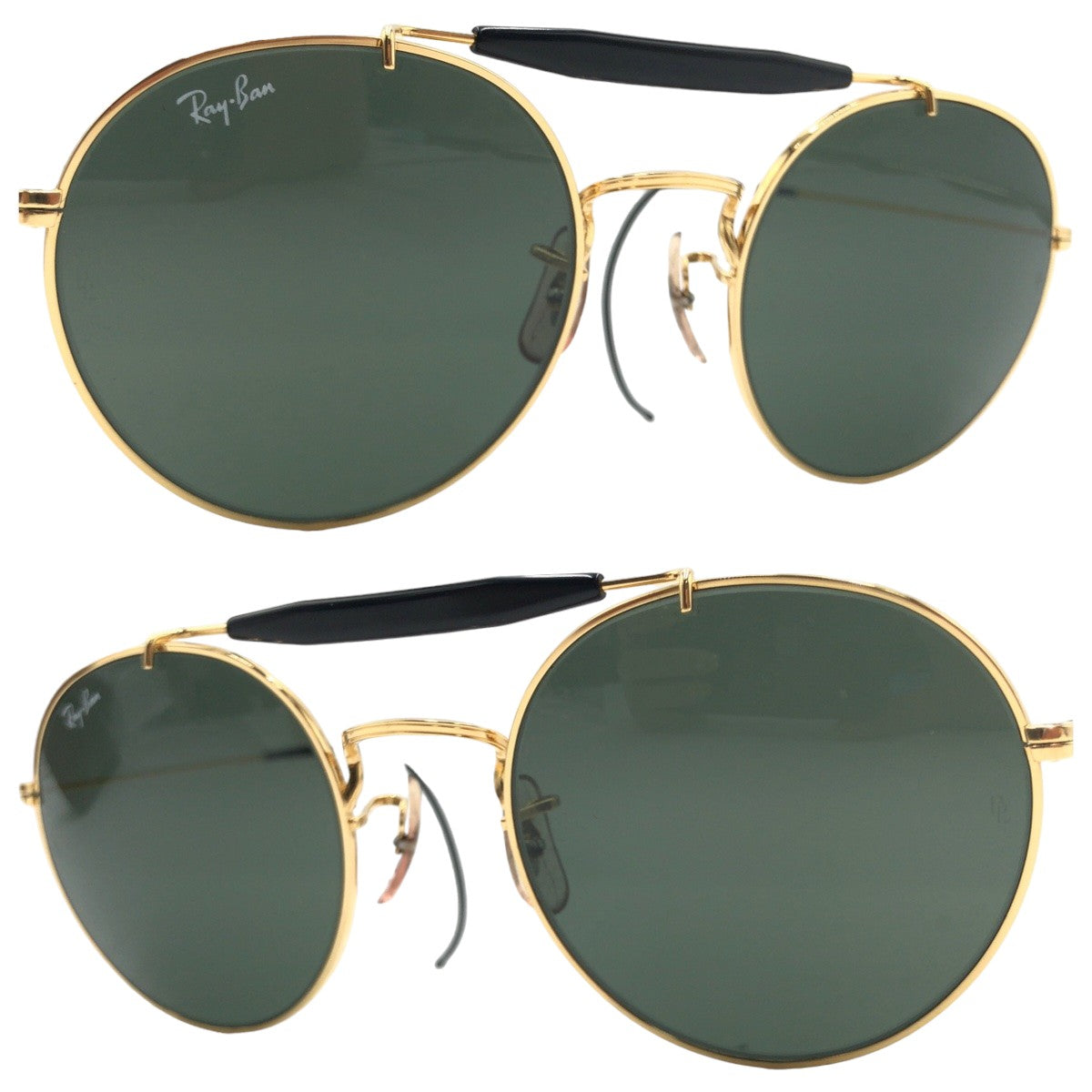 Ray-Ban B&amp;L RAY-BAN USAB Outdoorsman Unisex Gold Black Metal W1591 YJBJ Sunglasses Round Men's