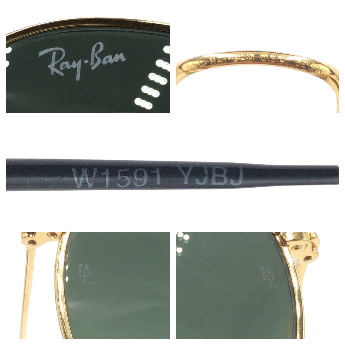 Ray-Ban B&amp;L RAY-BAN USAB Outdoorsman Unisex Gold Black Metal W1591 YJBJ Sunglasses Round Men's