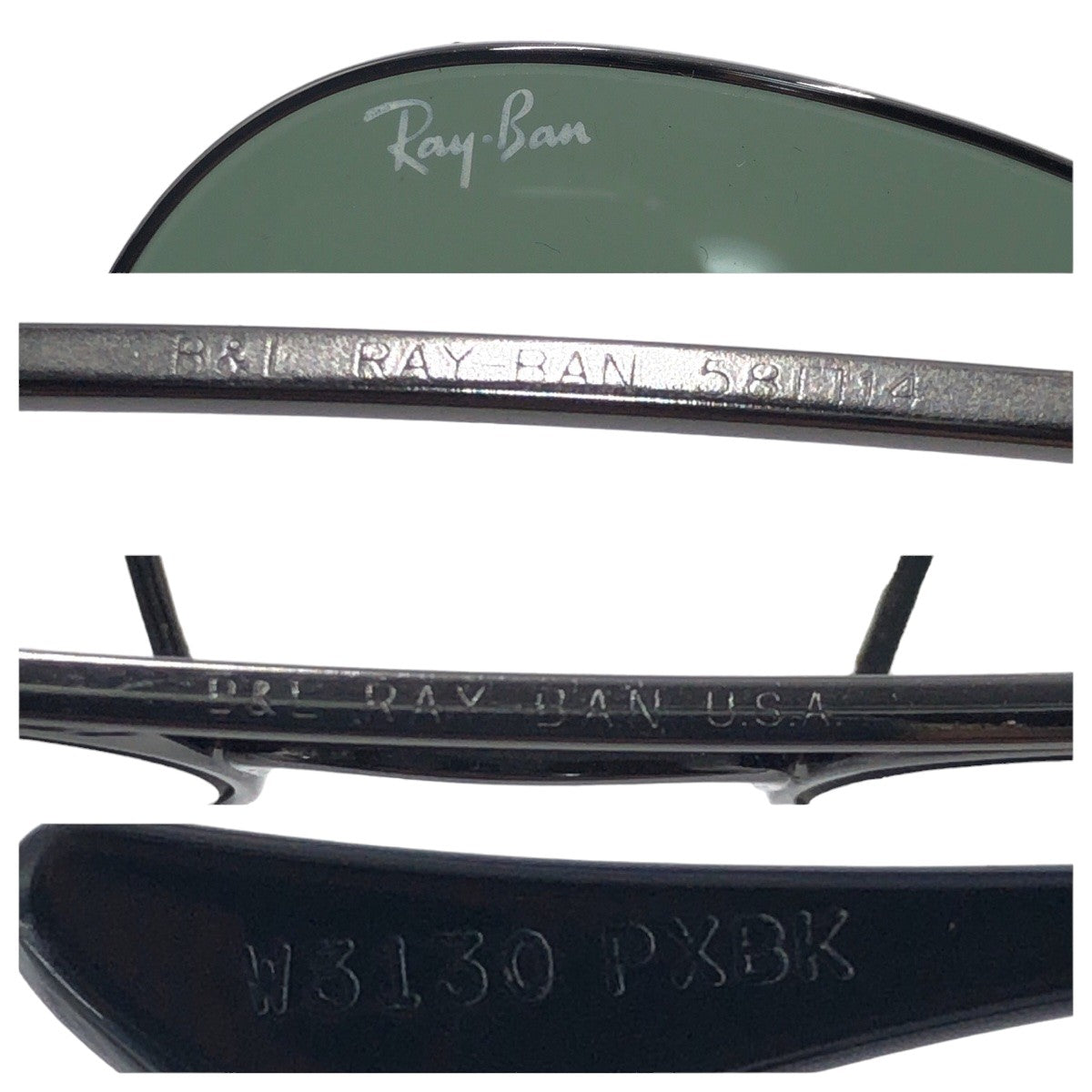 Ray-Ban B&amp;L RAY-BAN USA Aviator Unisex Black Metal W3130 PXBK 58□14 Sunglasses Teardrop Men's
