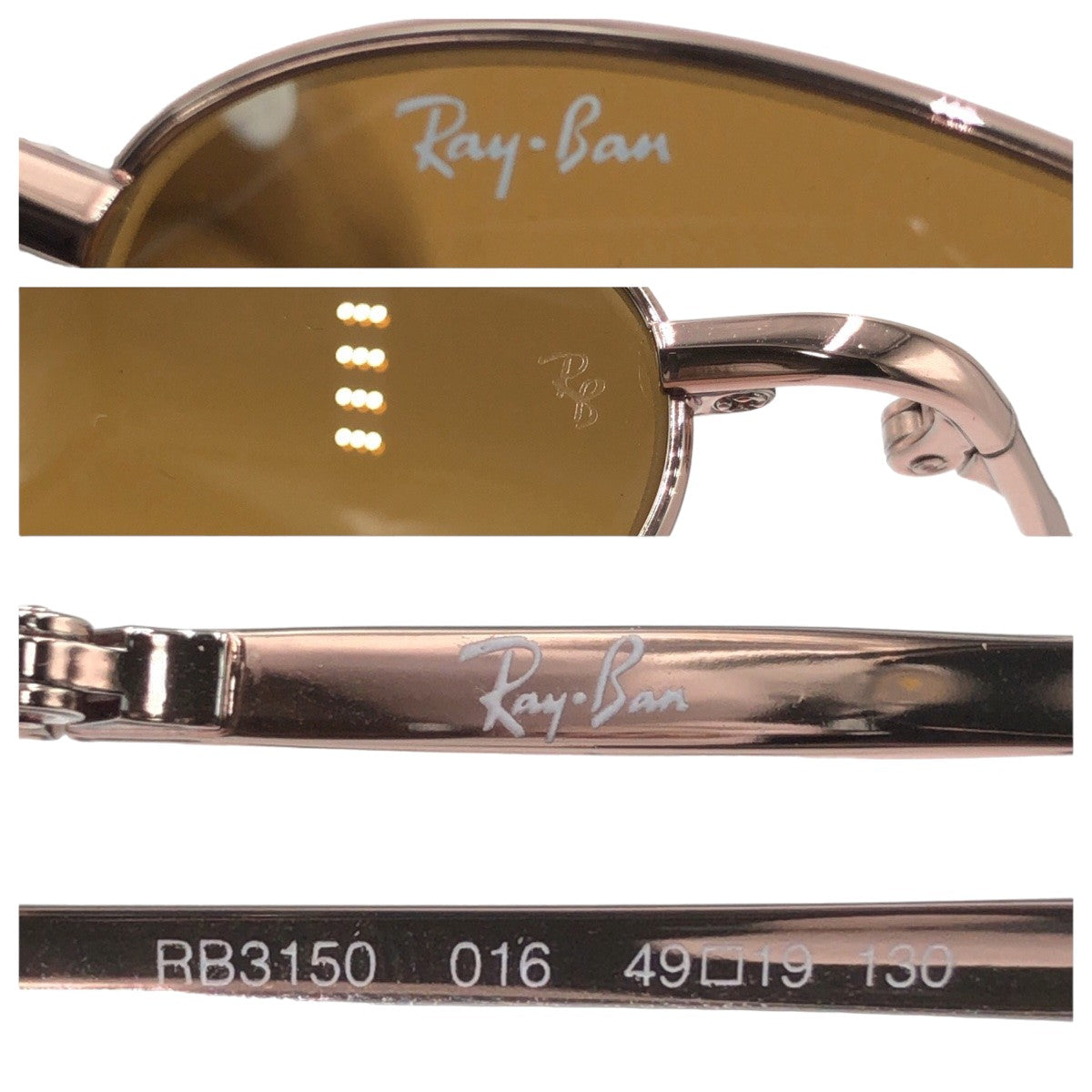 Ray-Ban Pink, Pink Gold, Brown, Metal, RB3150 016 49□19 130 Oval Sunglasses for Women