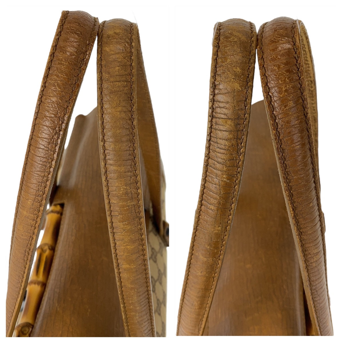 GUCCI グッチ バンブー ベージュ ブラウン キャメル ブラック金具 GGキャンバス / レザー 111715 トートバッグ 肩掛け 筒型  レディース
