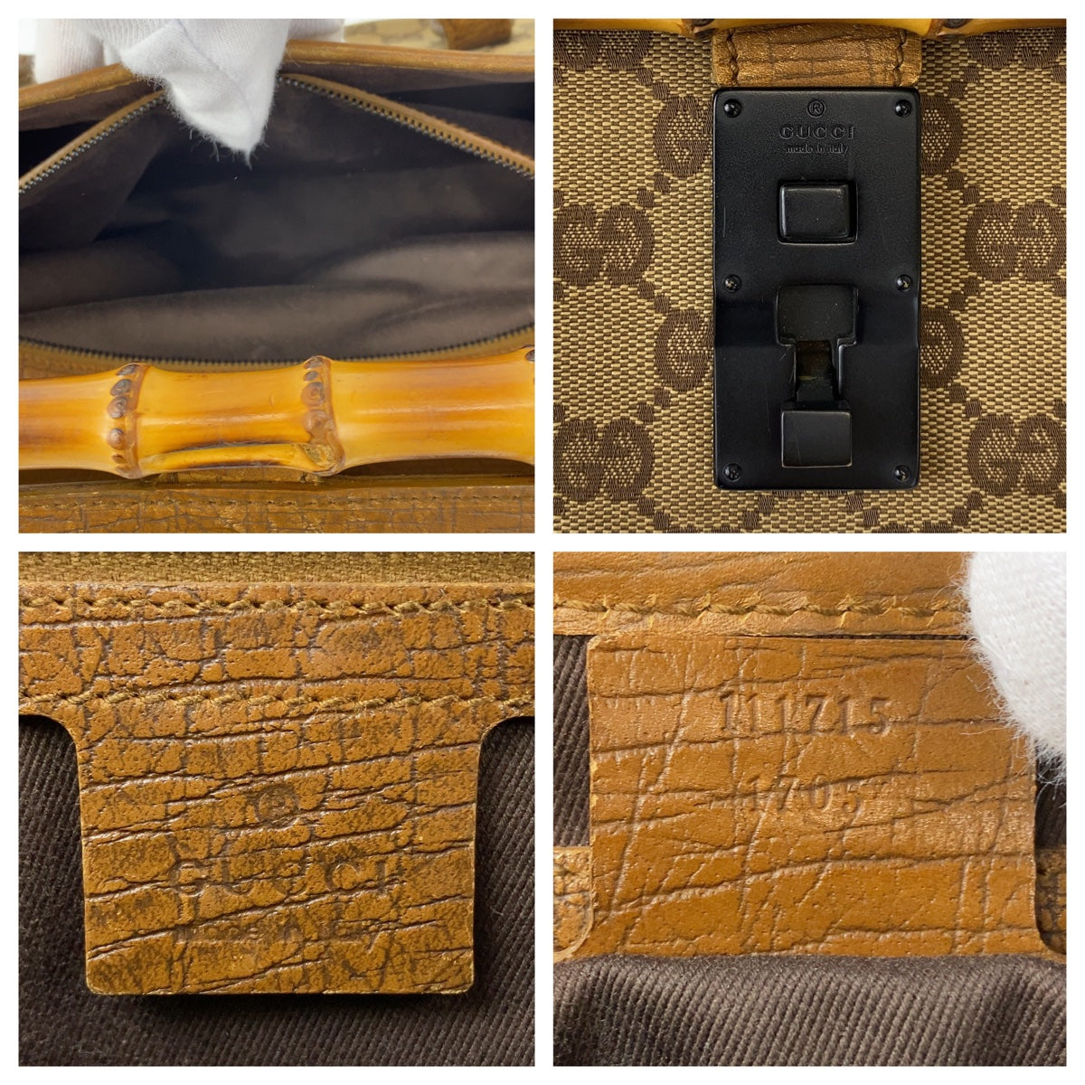 GUCCI グッチ バンブー ベージュ ブラウン キャメル ブラック金具 GGキャンバス / レザー 111715 トートバッグ 肩掛け 筒型  レディース