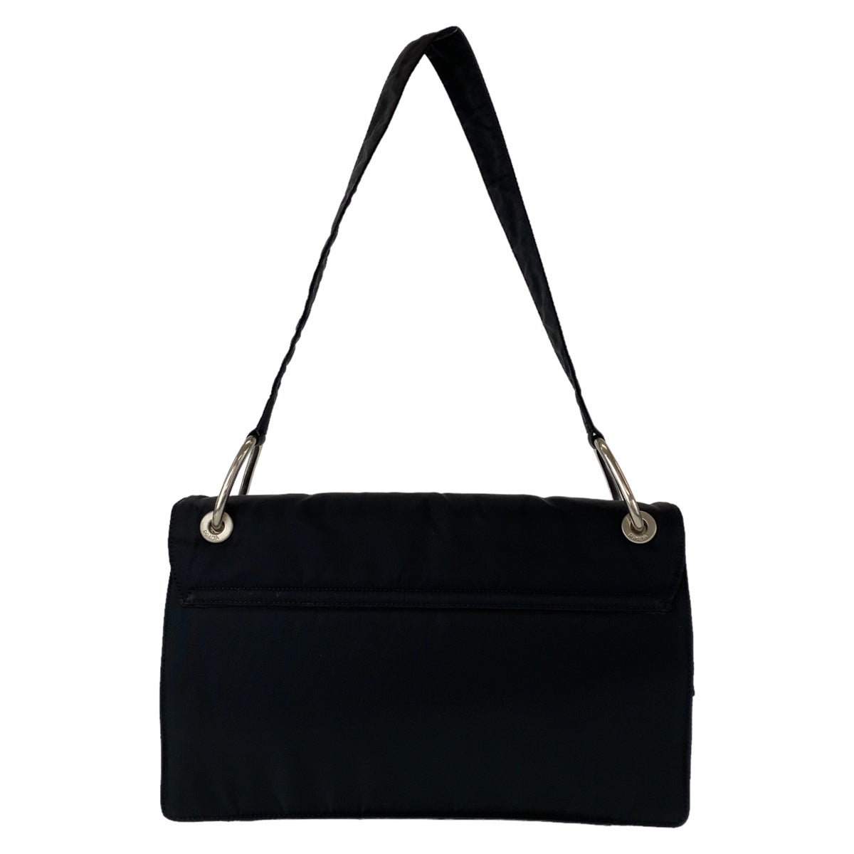 PRADA Tessuto Triangle Logo Plate Black Silver Hardware Nylon Shoulder Bag for Women