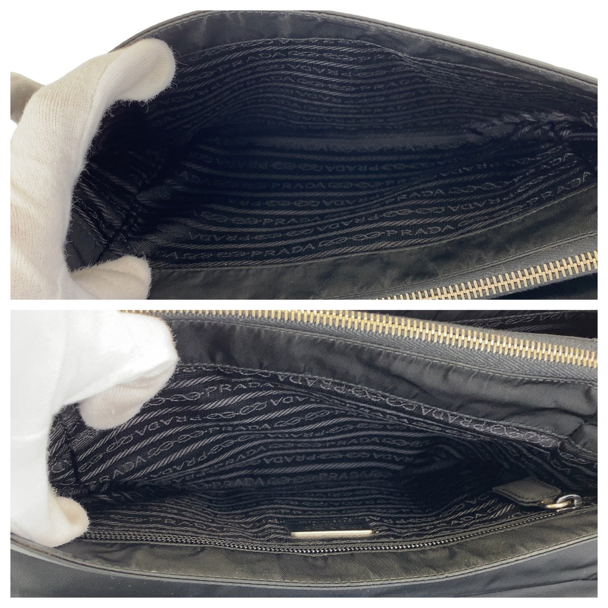 PRADA Tessuto Triangle Logo Plate Black Silver Hardware Nylon Shoulder Bag for Women