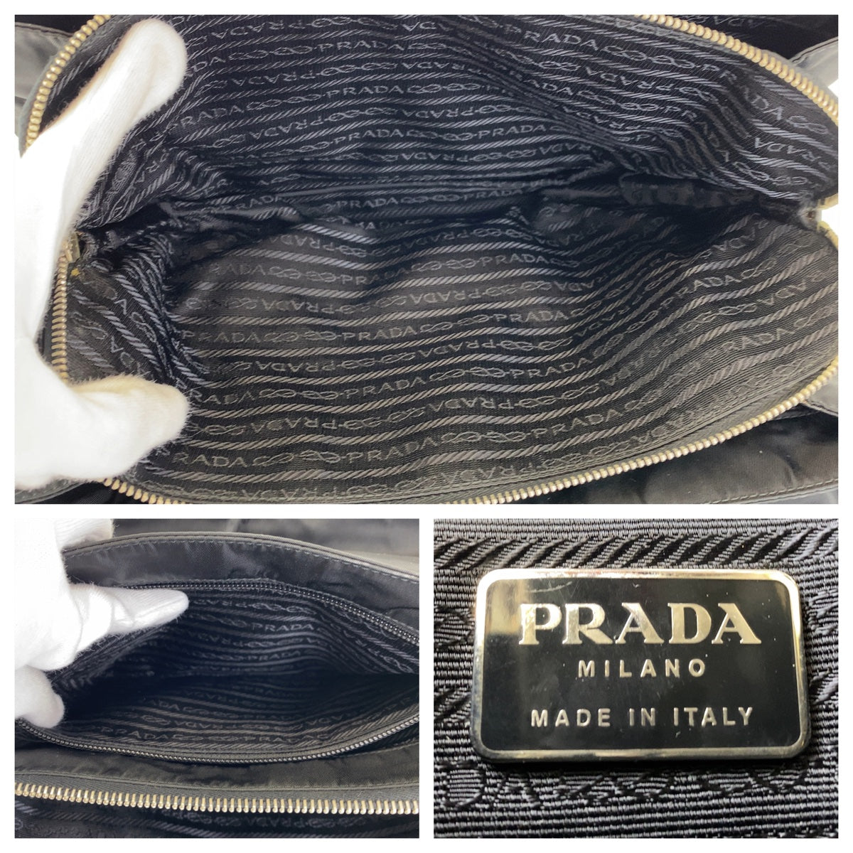 PRADA Tessuto Triangle Logo Plate Black Silver Hardware Nylon Shoulder Bag for Women