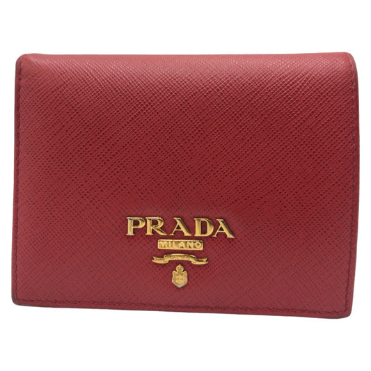 10737
PRADA プラダ サフィアーノ レッド ゴールド金具 レザー 折財布 コンパクトウォレット  レディース