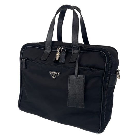 PRADA Prada Tessuto Triangle Logo Black Silver Hardware Nylon Briefcase Carry-on Bag Men's