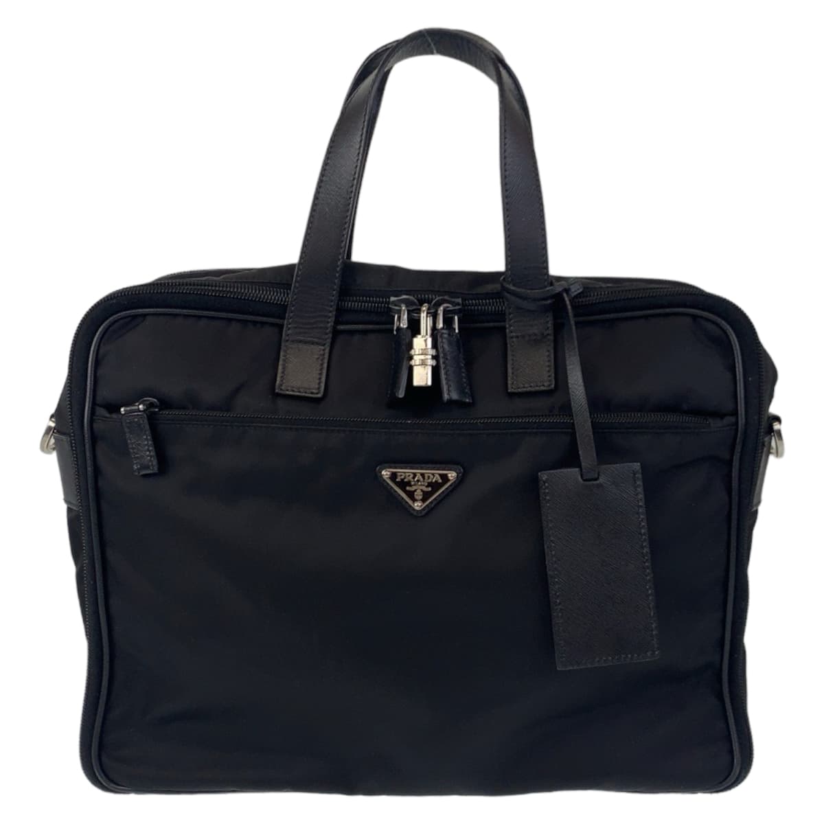 PRADA Prada Tessuto Triangle Logo Black Silver Hardware Nylon Briefcase Carry-on Bag Men's