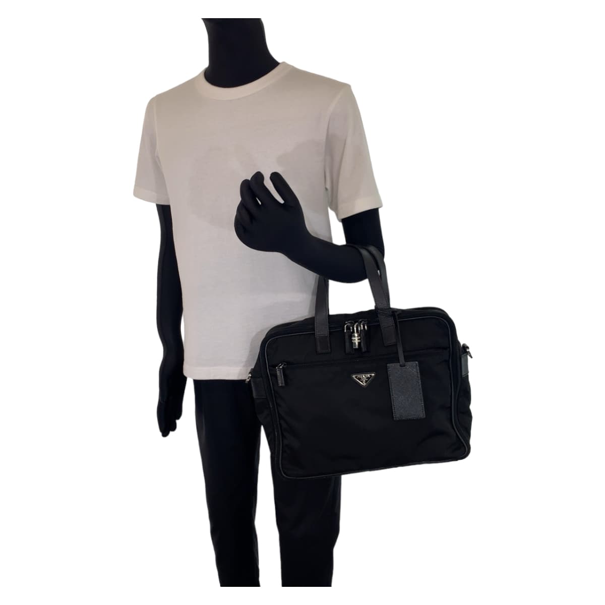 PRADA Prada Tessuto Triangle Logo Black Silver Hardware Nylon Briefcase Carry-on Bag Men's