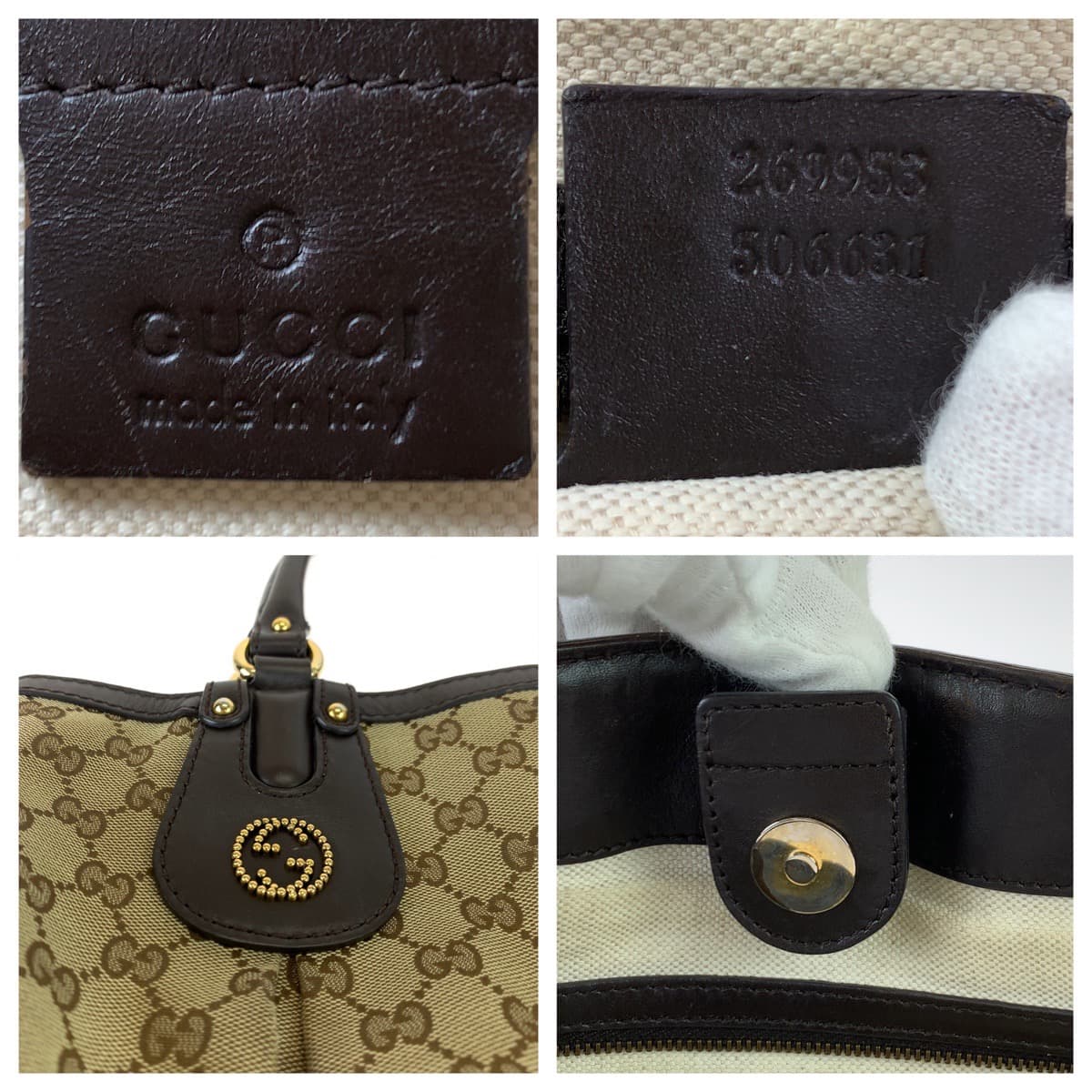 10748
GUCCI グッチ ベージュ ブラウン GGキャンバス / レザー 269953 トートバッグ ショルダーバッグ  レディース