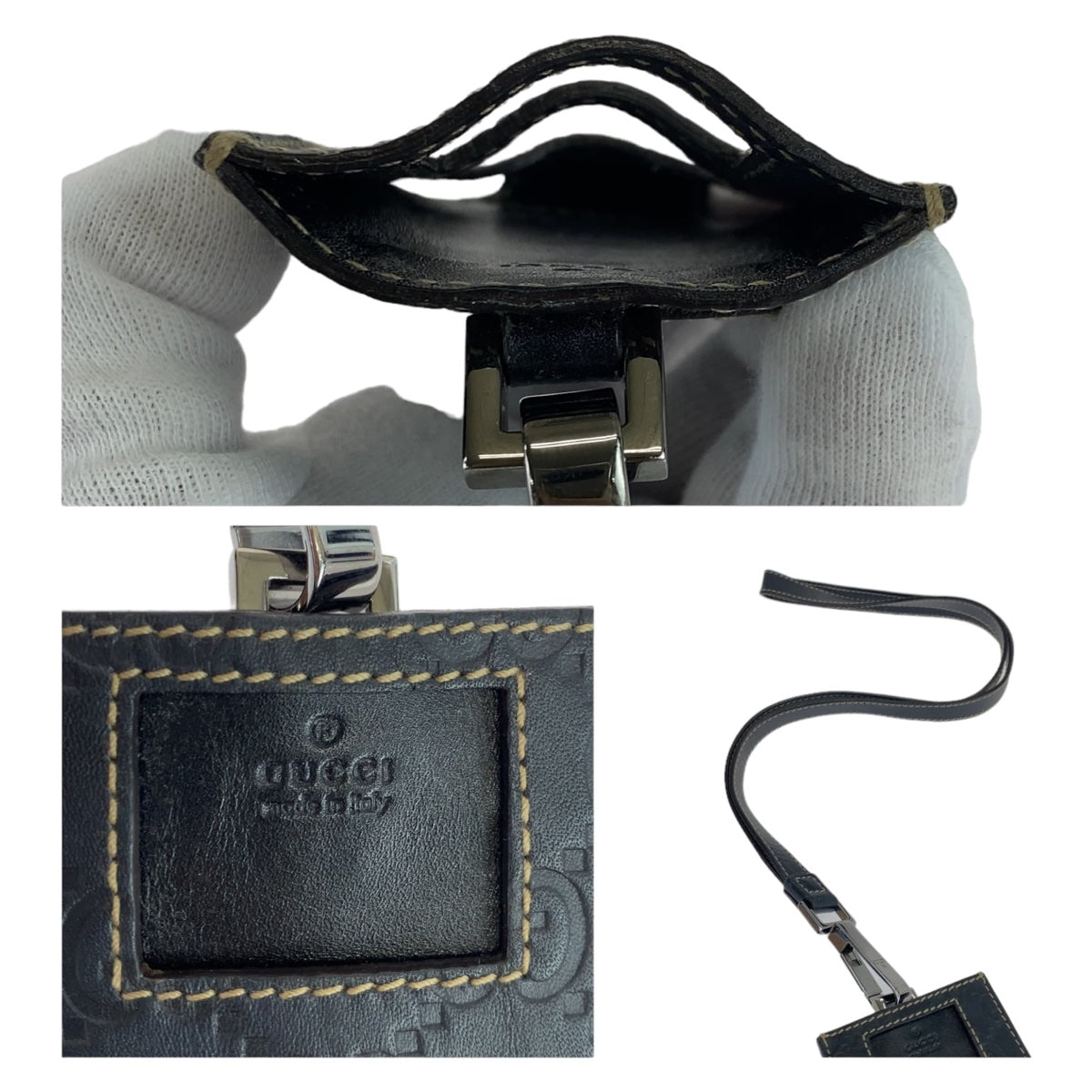 GUCCI グッチ グッチシマ ブラック 黒 シルバー金具 レザー ストラップ ネックストラップ  メンズ