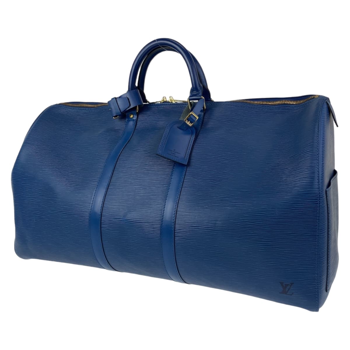 LOUIS VUITTON ルイヴィトン エピ キーポル55 トレドブルー 青 ゴールド金具 レザー M42958 ボストンバッグ 旅行バッグ 男女兼用  レディース