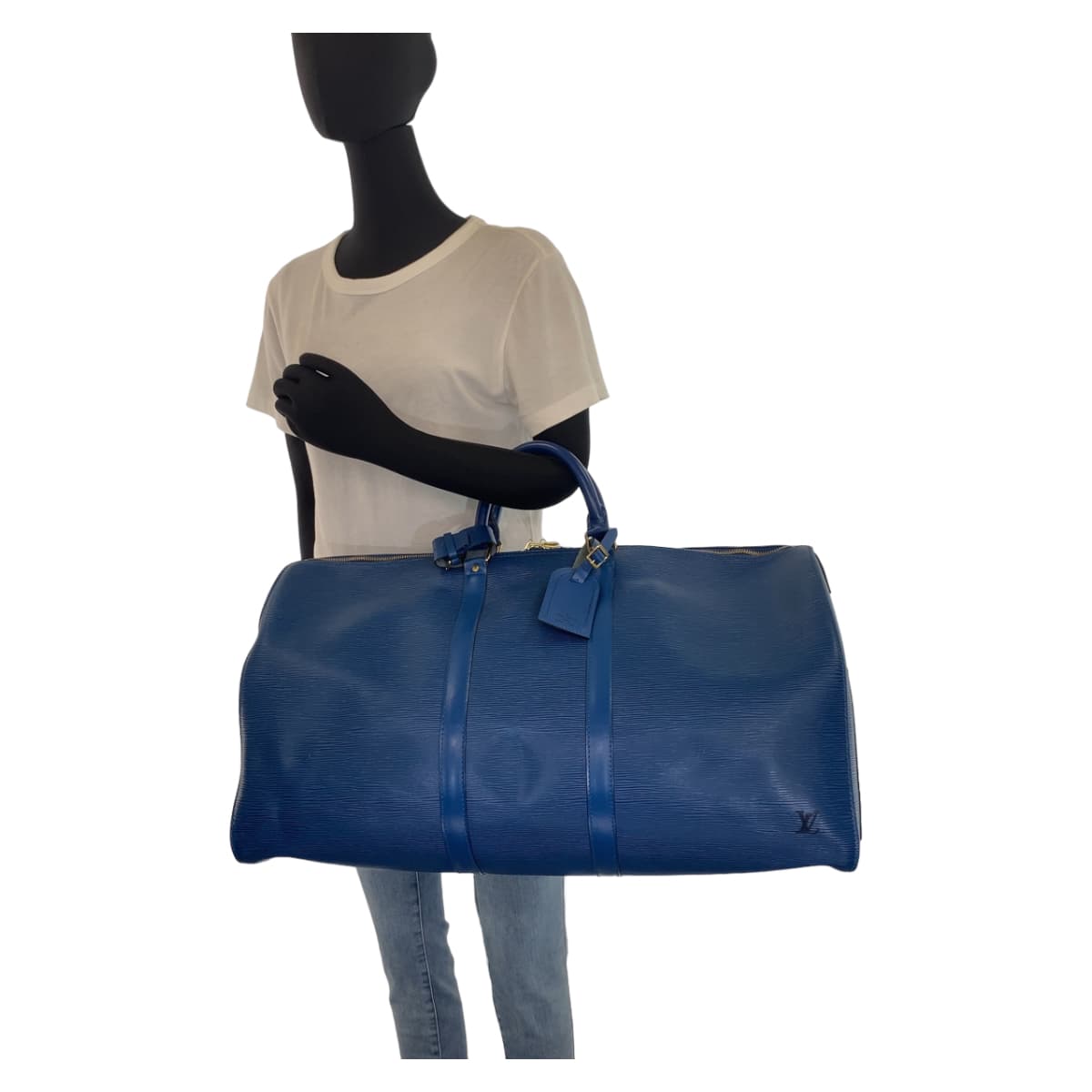 LOUIS VUITTON ルイヴィトン エピ キーポル55 トレドブルー 青 ゴールド金具 レザー M42958 ボストンバッグ 旅行バッグ 男女兼用  レディース