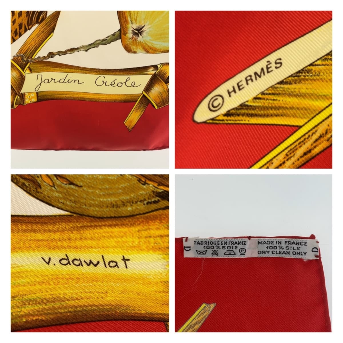 12511
HERMES エルメス JARDIN CREOLE カレ90 レッド マルチカラー シルク スカーフ  レディース