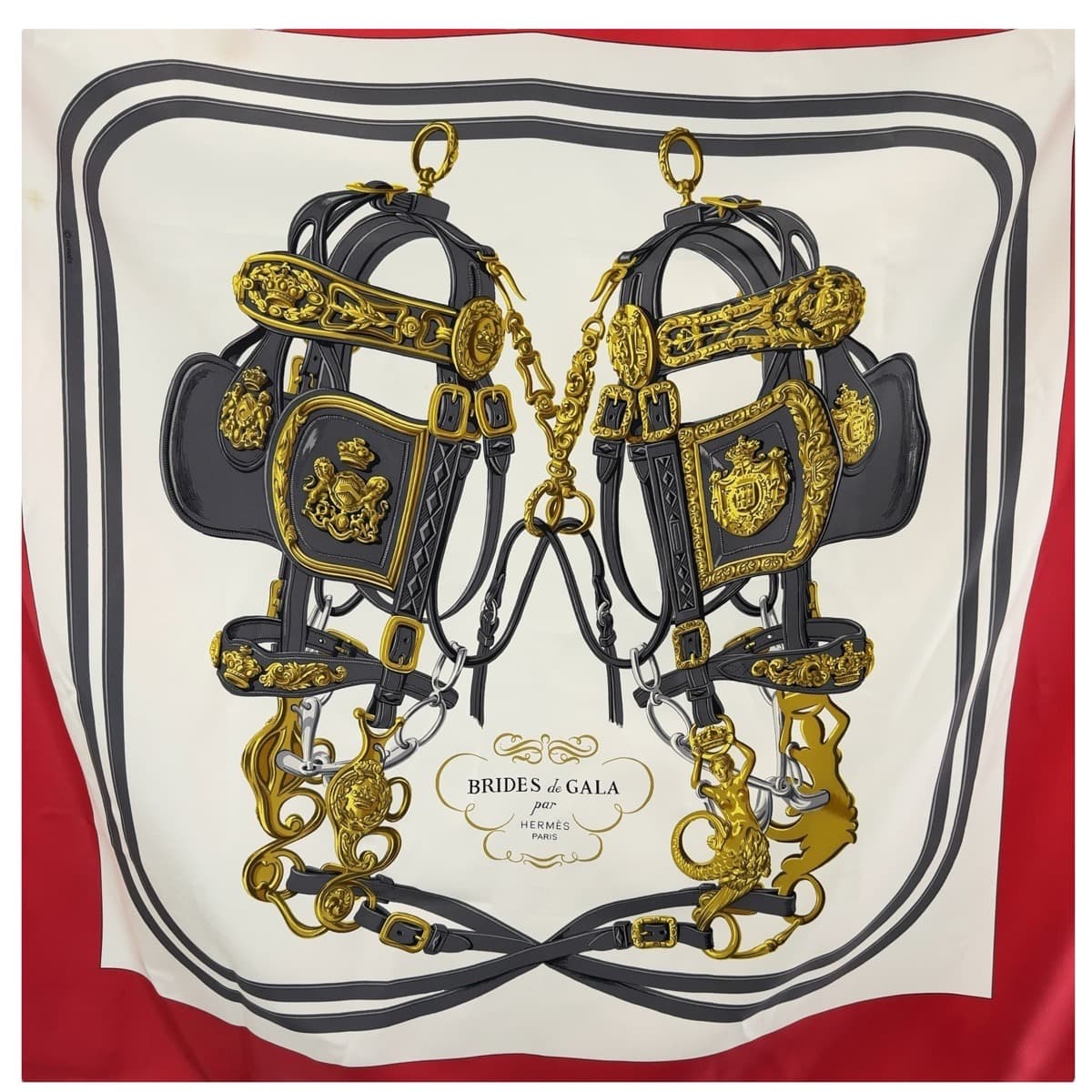 12510
HERMES エルメス BRIDES de GALA カレ90 レッド マルチカラー シルク スカーフ  レディース