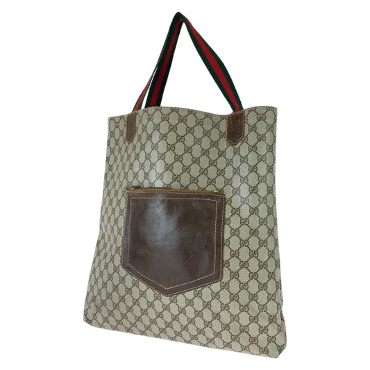 GUCCI グッチ ヴィンテージ オールドグッチ シェリーライン グレー ブラウン 茶 GGスプリームキャンバス / レザー ショルダーバッグ トートバッグ  レディース