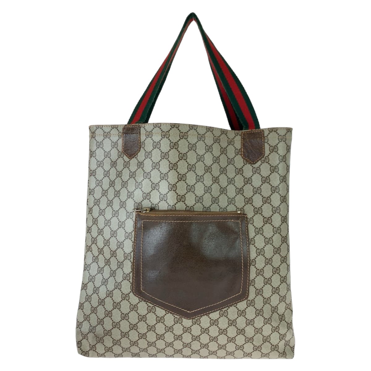 GUCCI グッチ ヴィンテージ オールドグッチ シェリーライン グレー ブラウン 茶 GGスプリームキャンバス / レザー ショルダーバッグ トートバッグ  レディース