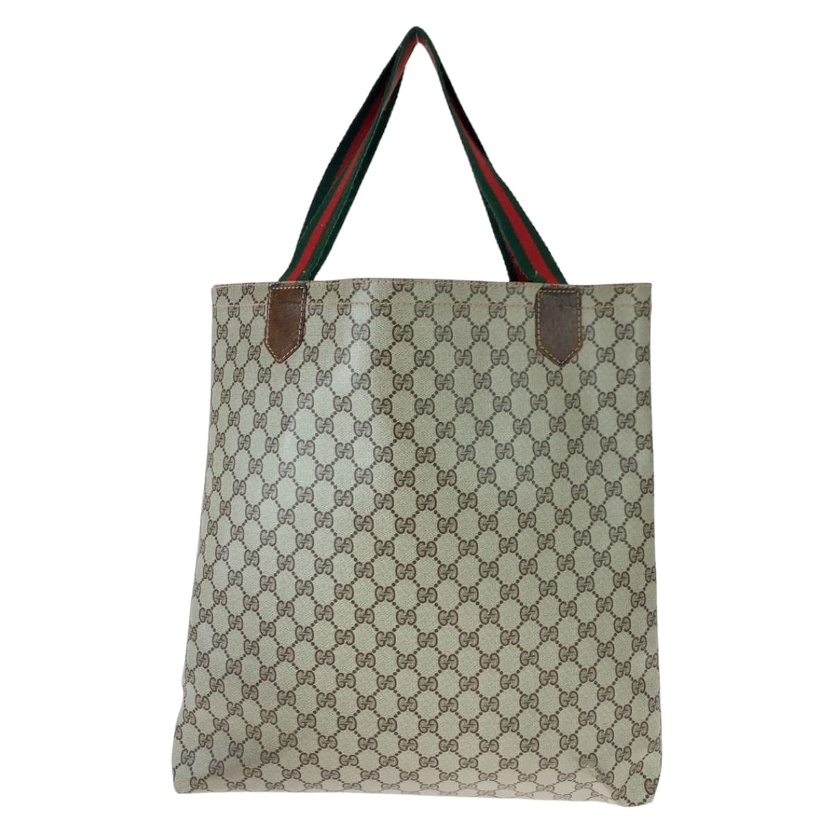 GUCCI グッチ ヴィンテージ オールドグッチ シェリーライン グレー ブラウン 茶 GGスプリームキャンバス / レザー ショルダーバッグ トートバッグ  レディース