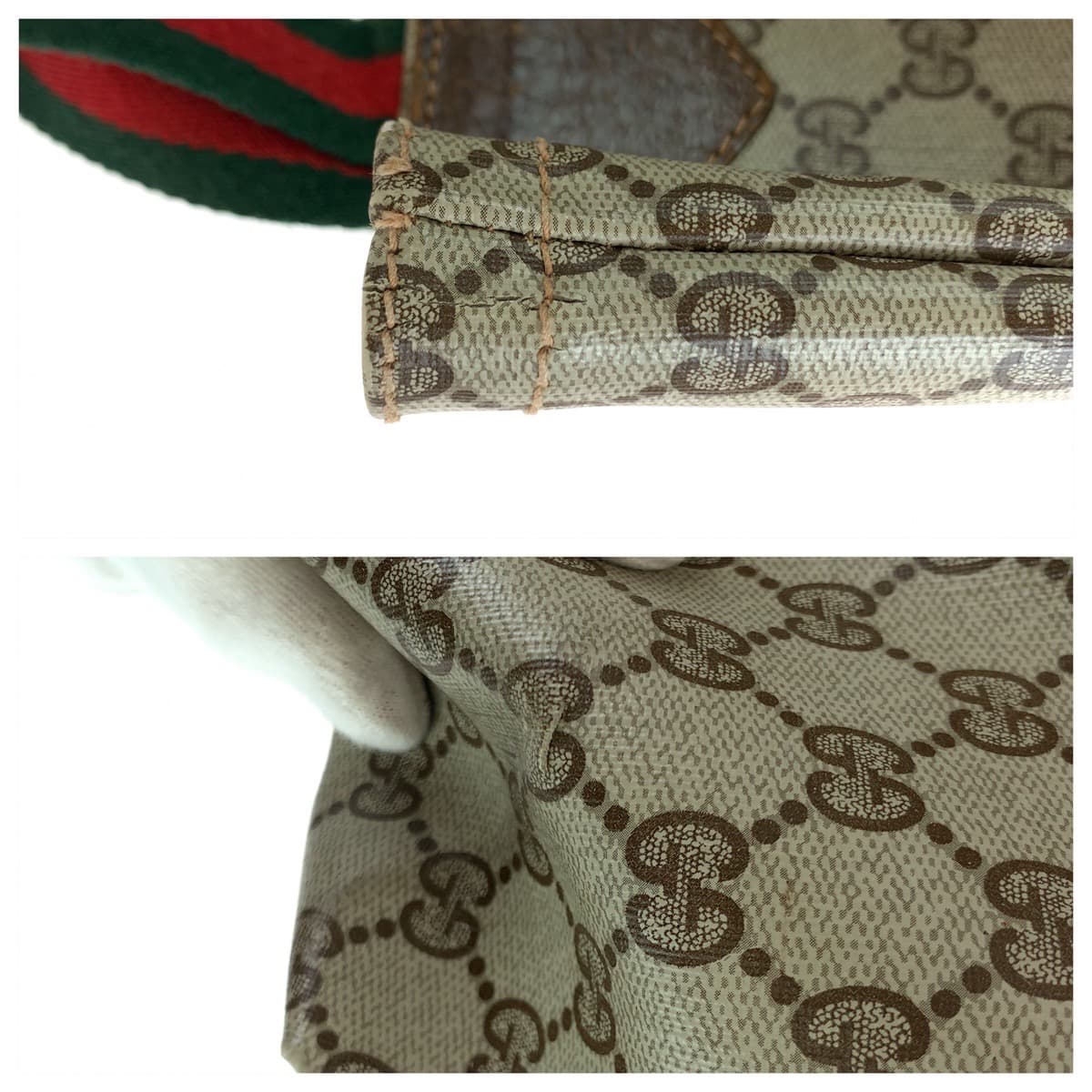 GUCCI グッチ ヴィンテージ オールドグッチ シェリーライン グレー ブラウン 茶 GGスプリームキャンバス / レザー ショルダーバッグ トートバッグ  レディース