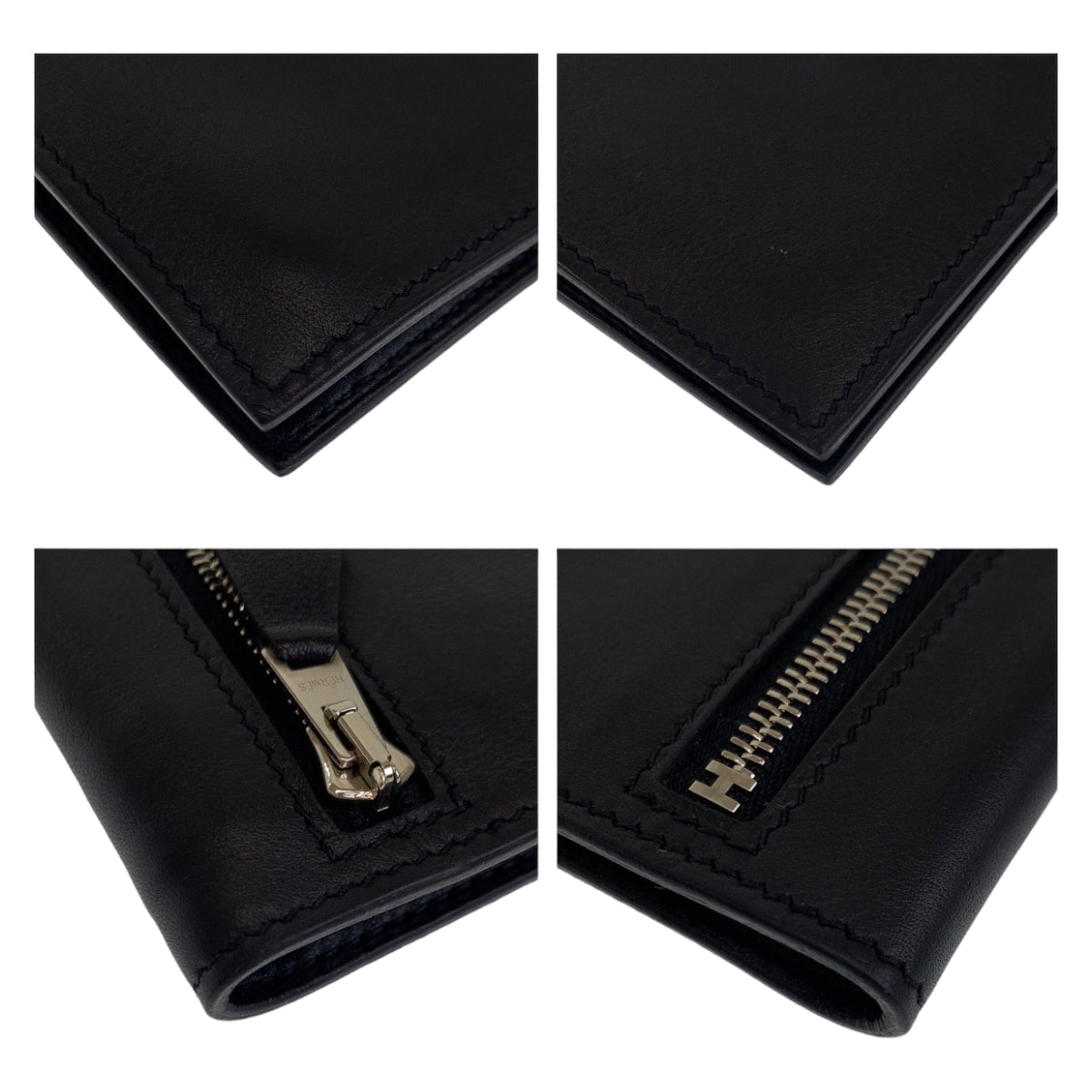 HERMES エルメス ジップザップ ブラック 黒 シルバー金具 ヴォースイフト 二つ折り財布 コンパクトウォレット □L刻印  メンズ