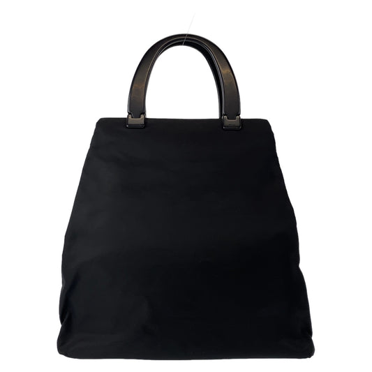 10763
 PRADA Prada Tessuto Triangle Logo Plate Plastic Handle Black Nylon Tote Bag Handbag for Women