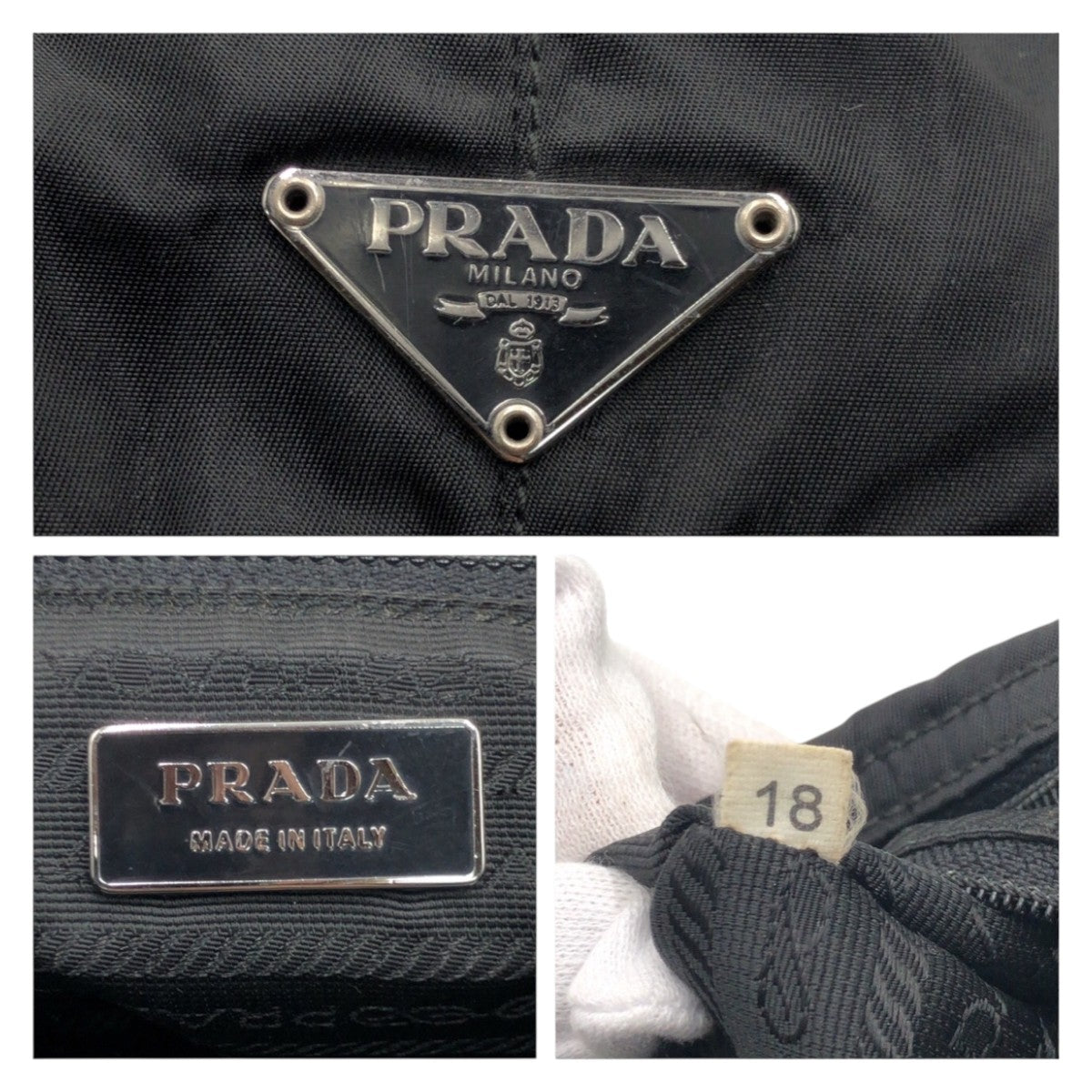 PRADA Tessuto Triangle Logo Plate Black Silver Hardware Nylon Shoulder Bag One Shoulder Bag Women's