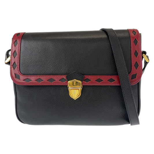 10765
YVES SAINT LAURENT イヴ サンローラン ヴィンテージ YSL ダイヤカット ブラック ゴールド金具 レザー 斜め掛け ショルダーバッグ ポシェット  レディース ABP33