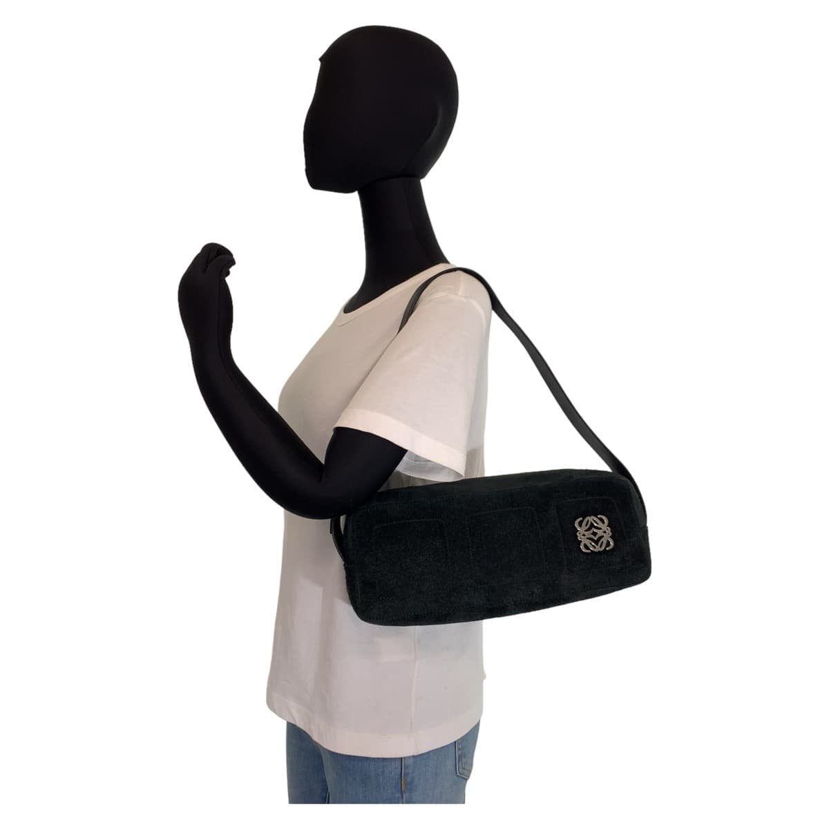 LOEWE ロエベ アナグラム モスグリーン 緑 シルバー金具 スウェード / レザー ショルダーバッグ 肩掛け  レディース