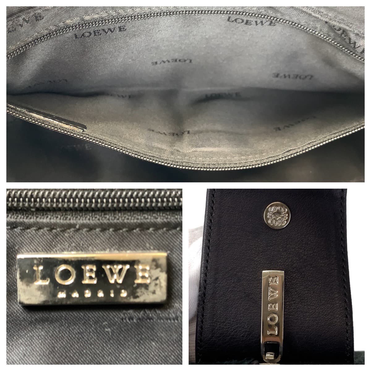 LOEWE ロエベ アナグラム モスグリーン 緑 シルバー金具 スウェード / レザー ショルダーバッグ 肩掛け  レディース