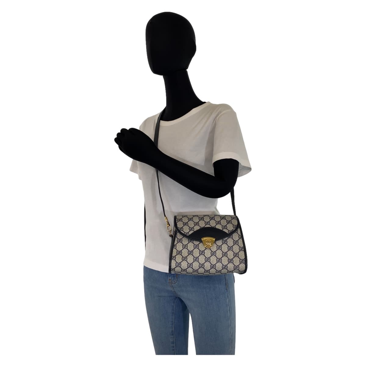 GUCCI グッチ オールドグッチ グレー 灰色 ゴールド金具 GGスプリームキャンバス / レザー ショルダーバッグ 斜め掛け  レディース