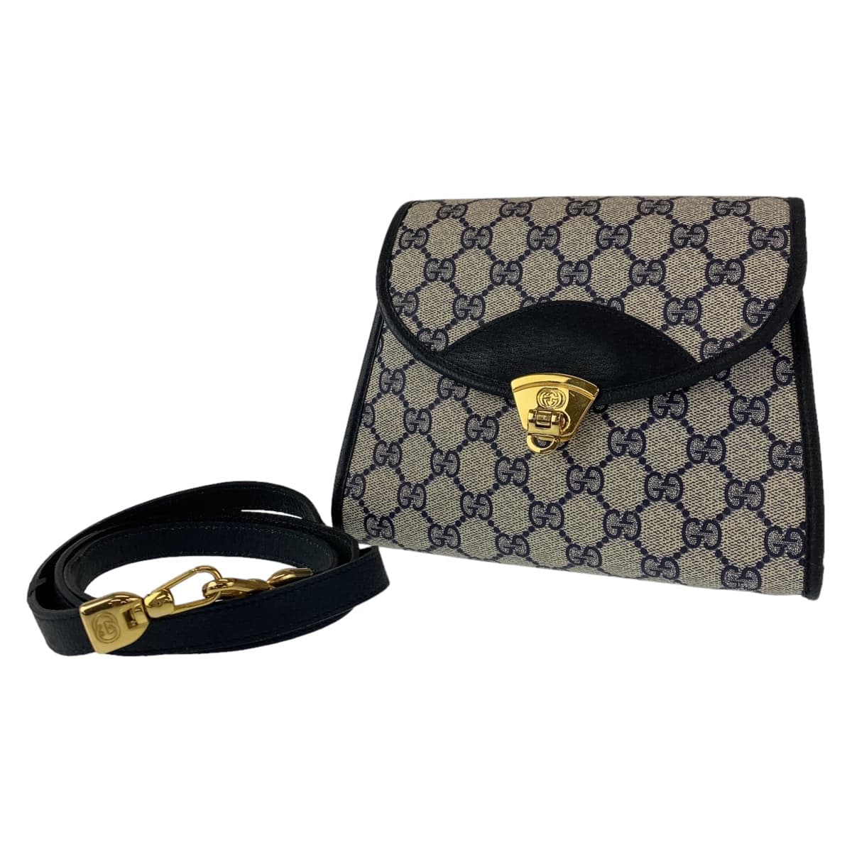 GUCCI グッチ オールドグッチ グレー 灰色 ゴールド金具 GGスプリームキャンバス / レザー ショルダーバッグ 斜め掛け  レディース
