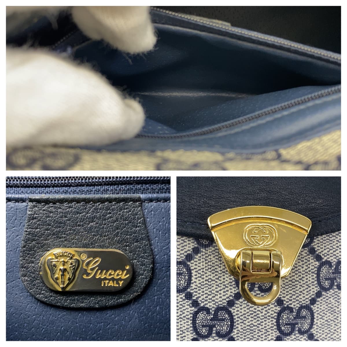 GUCCI グッチ オールドグッチ グレー 灰色 ゴールド金具 GGスプリームキャンバス / レザー ショルダーバッグ 斜め掛け  レディース