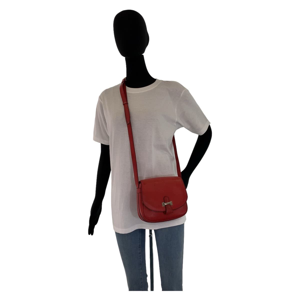 10770
CELINE セリーヌ ヴィンテージ レッド シルバー金具 レザー ショルダーバッグ ポシェット  レディース