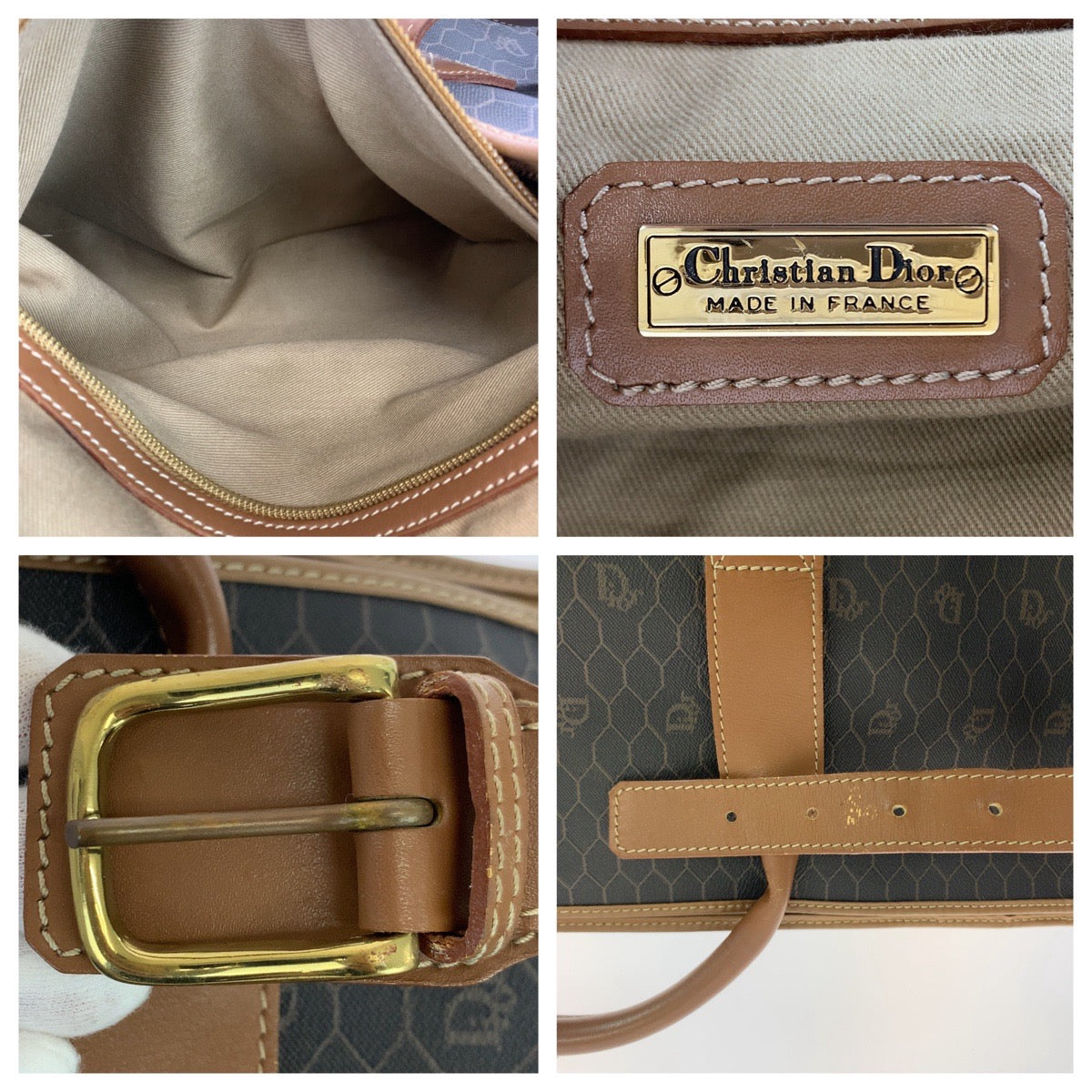 10772
Dior ディオール ハニカム グレー ブラウン ゴールド金具 PVC / レザー ボストンバッグ 旅行バッグ 男女兼用  メンズ