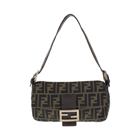 12507
FENDI フェンディ ヴィンテージ ズッカ柄 マンマバケット ブラウン キャンバス レザー ショルダーバッグ ハンドバッグ  レディース