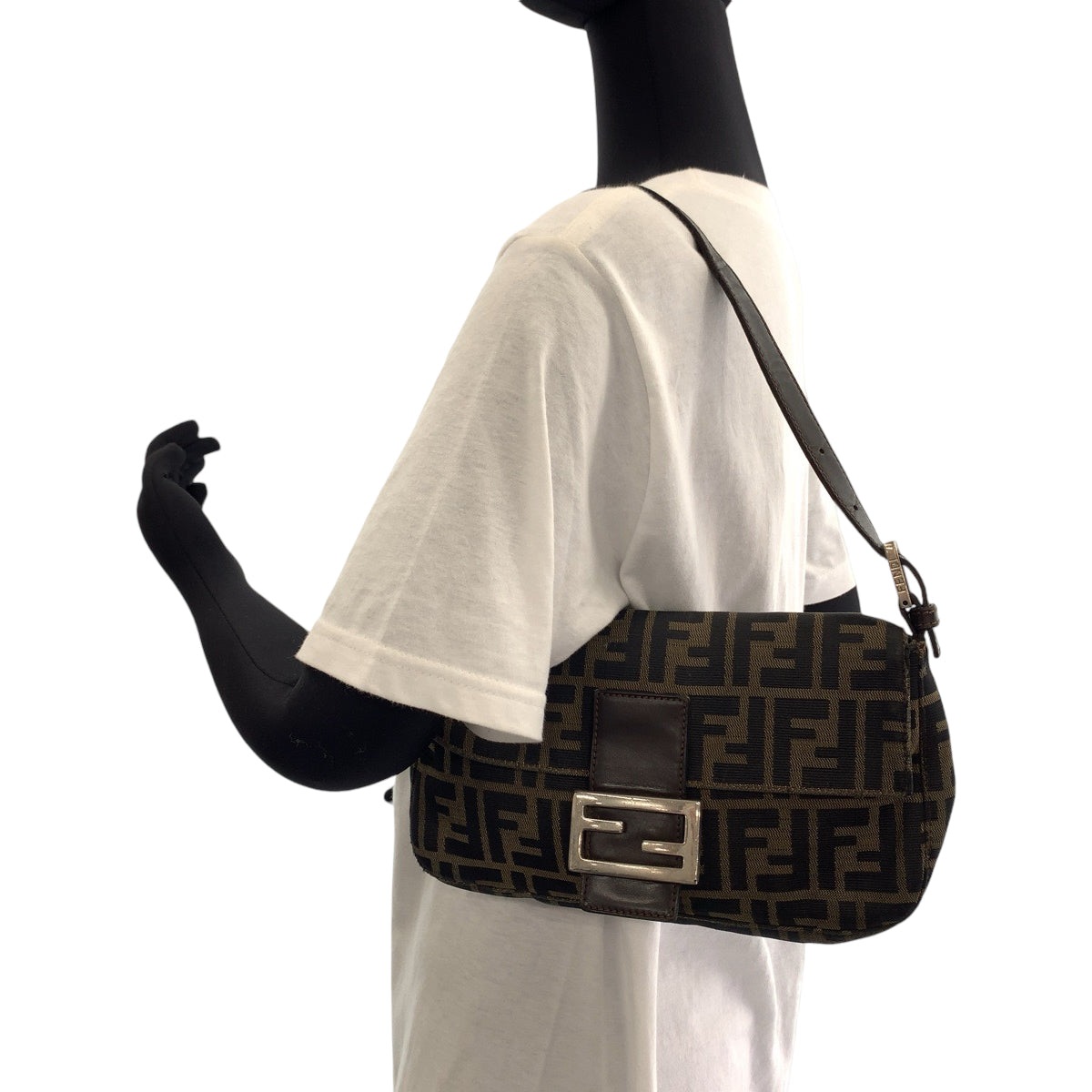 12507
FENDI フェンディ ヴィンテージ ズッカ柄 マンマバケット ブラウン キャンバス レザー ショルダーバッグ ハンドバッグ  レディース