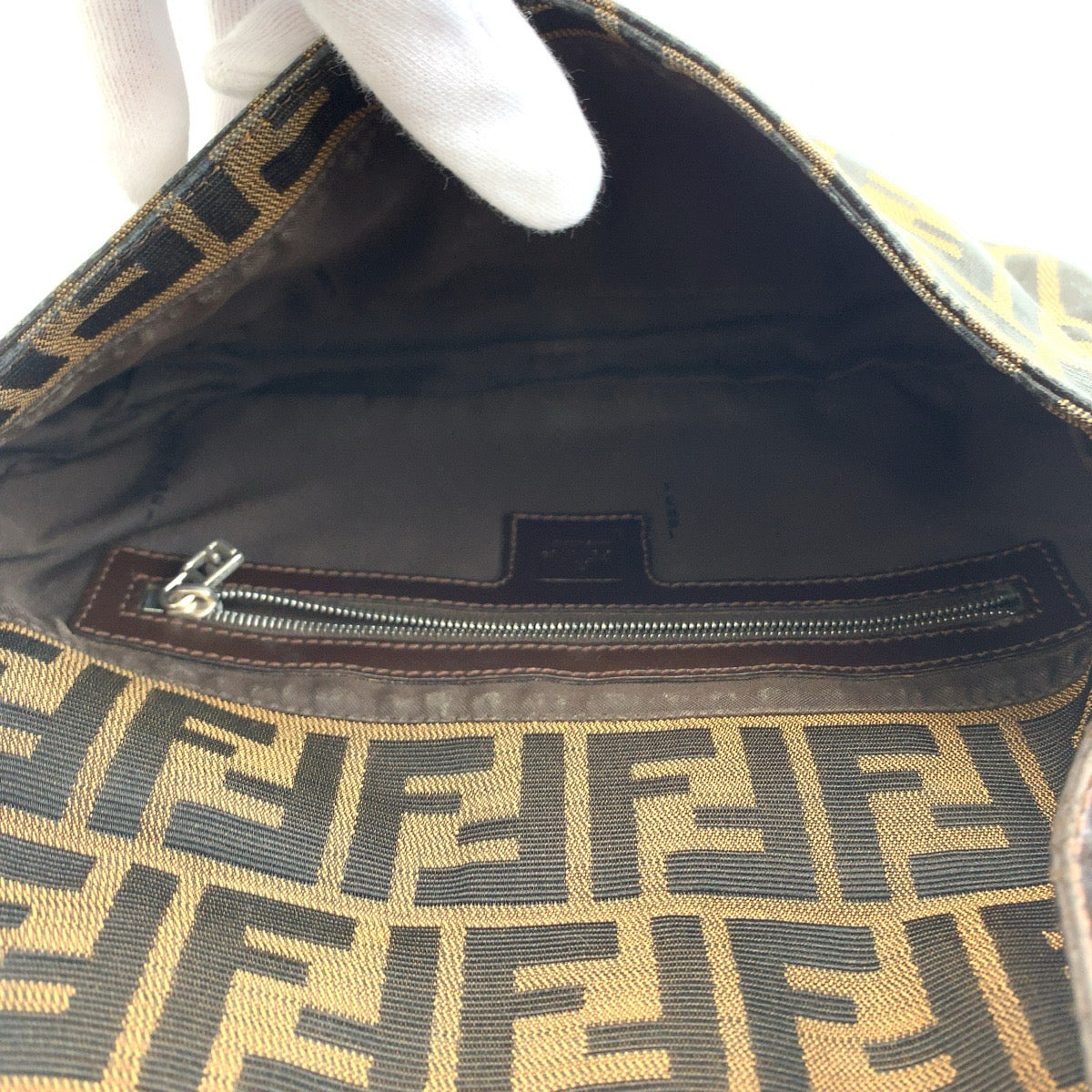 12507
FENDI フェンディ ヴィンテージ ズッカ柄 マンマバケット ブラウン キャンバス レザー ショルダーバッグ ハンドバッグ  レディース