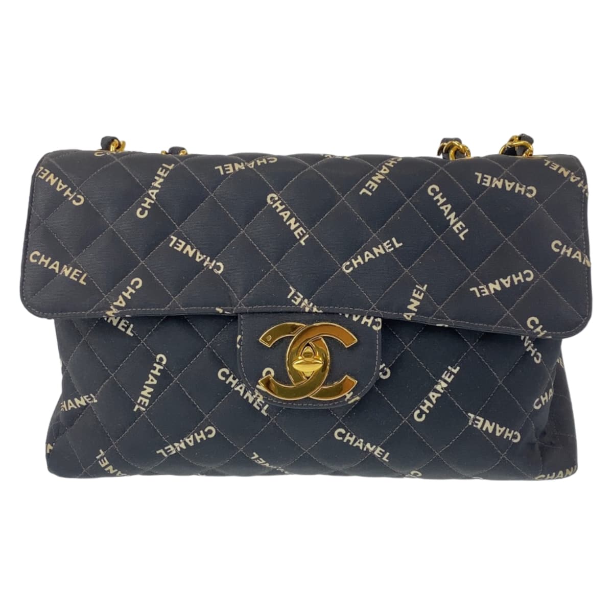 10782
CHANEL シャネル ヴィンテージ デカマトラッセ デカココマーク ブラック 黒 ホワイト ゴールド金具 キャンバス チェーンショルダーバッグ  レディース