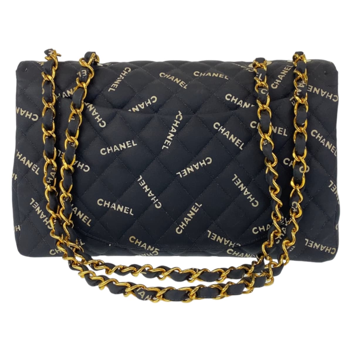 10782
CHANEL シャネル ヴィンテージ デカマトラッセ デカココマーク ブラック 黒 ホワイト ゴールド金具 キャンバス チェーンショルダーバッグ  レディース