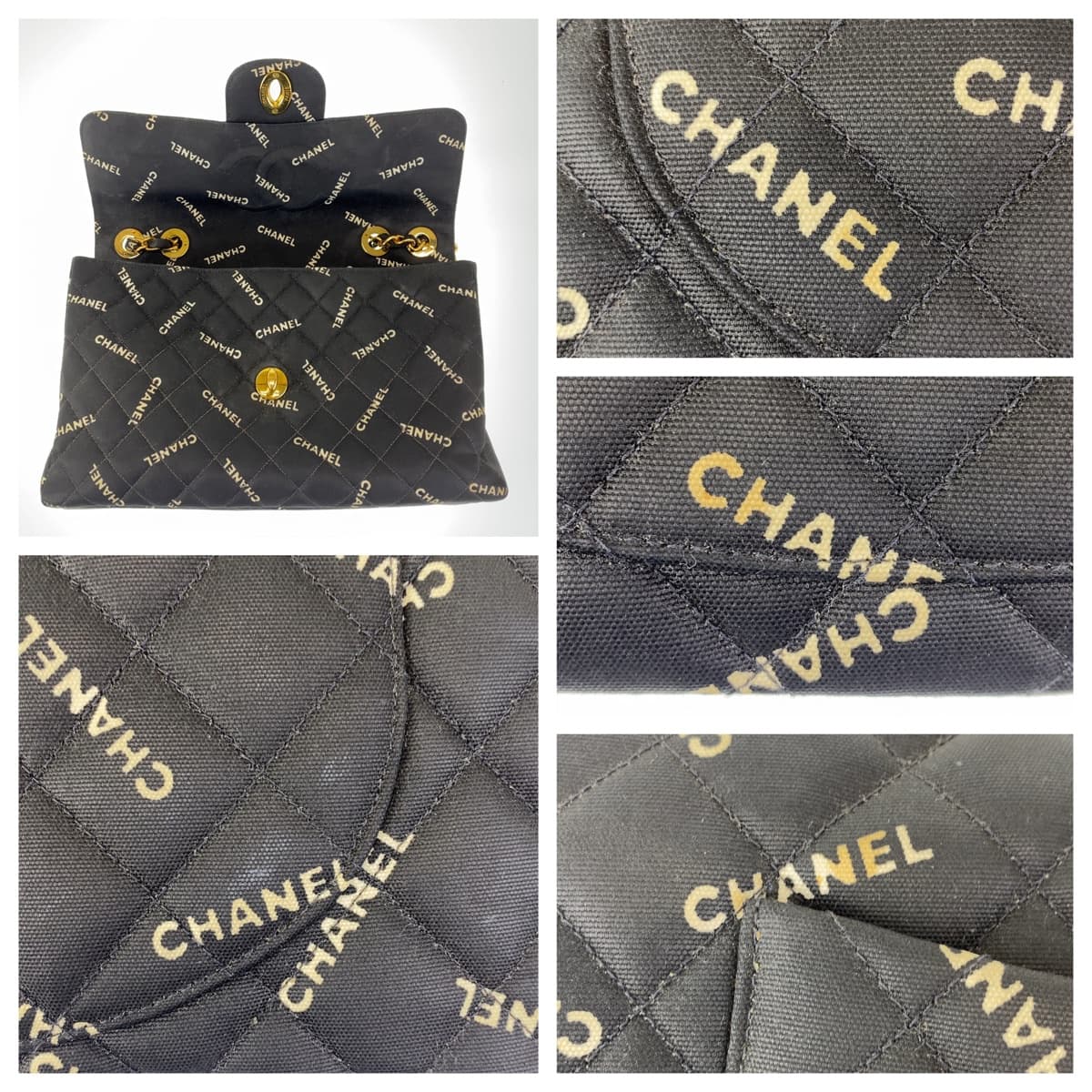 10782
CHANEL シャネル ヴィンテージ デカマトラッセ デカココマーク ブラック 黒 ホワイト ゴールド金具 キャンバス チェーンショルダーバッグ  レディース