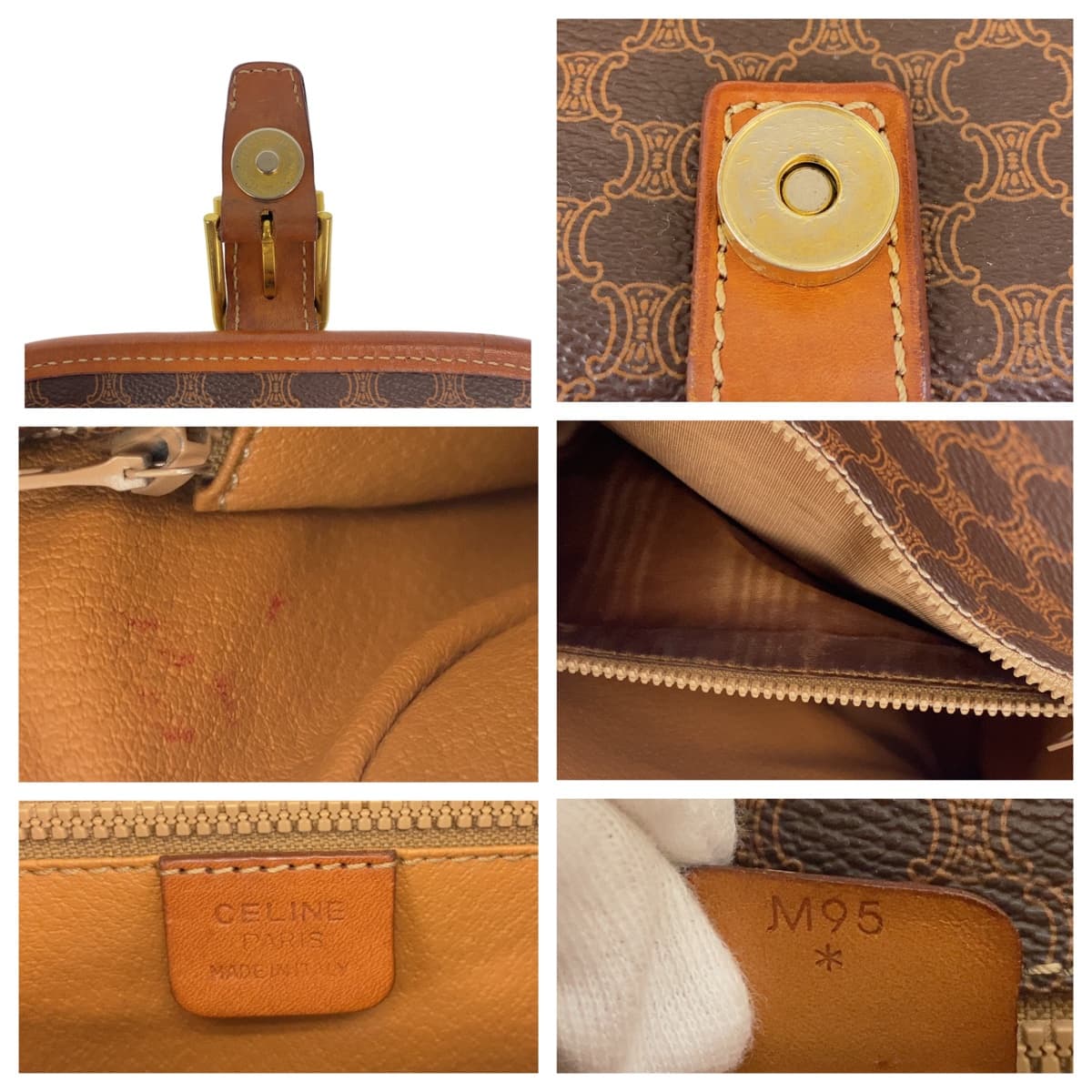 CELINE セリーヌ ヴィンテージ マカダム ブラウン 茶 ゴールド金具 レザー ショルダーバッグ 斜め掛け  レディース