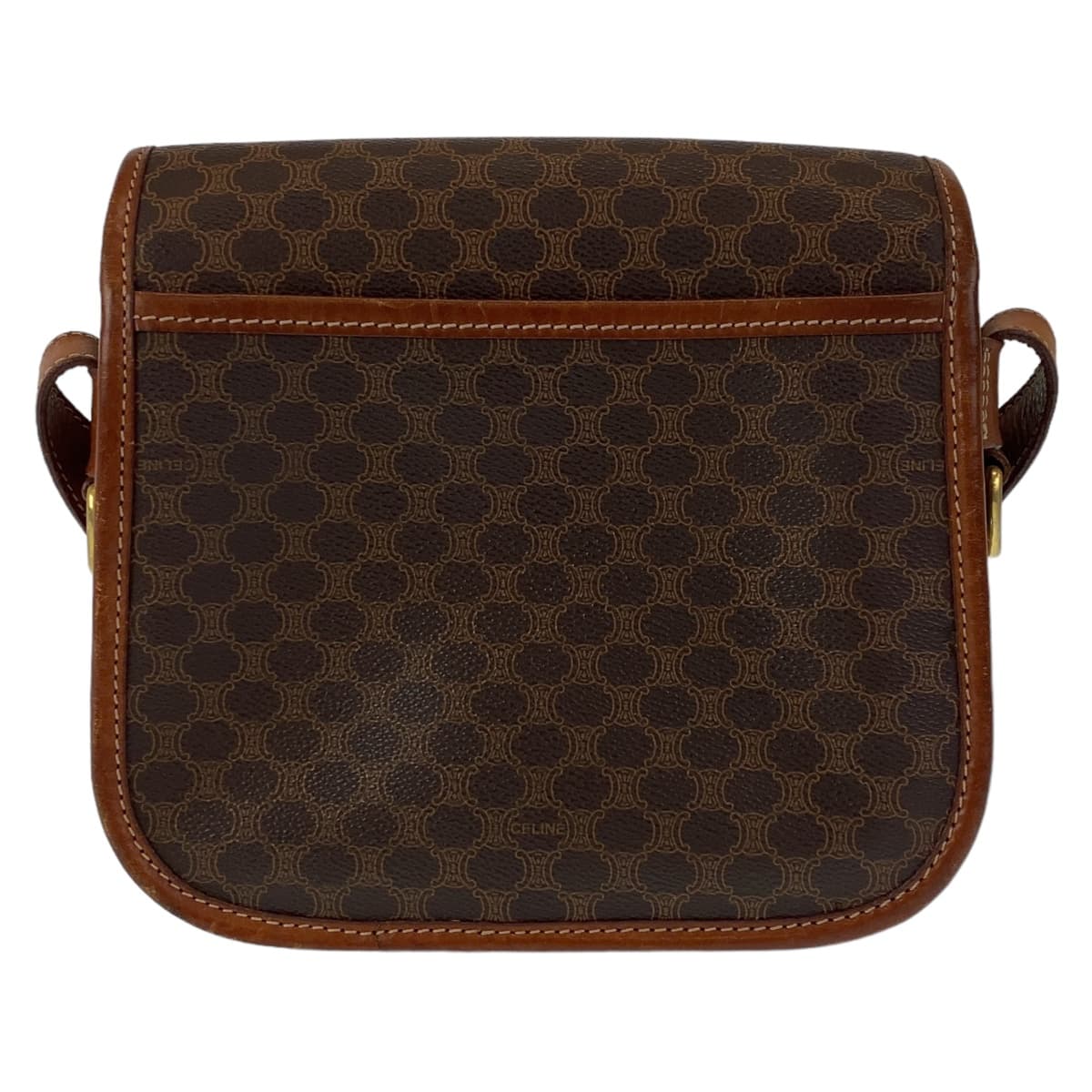 CELINE セリーヌ ヴィンテージ マカダム ブラウン 茶 ゴールド金具 レザー ショルダーバッグ 斜め掛け  レディース