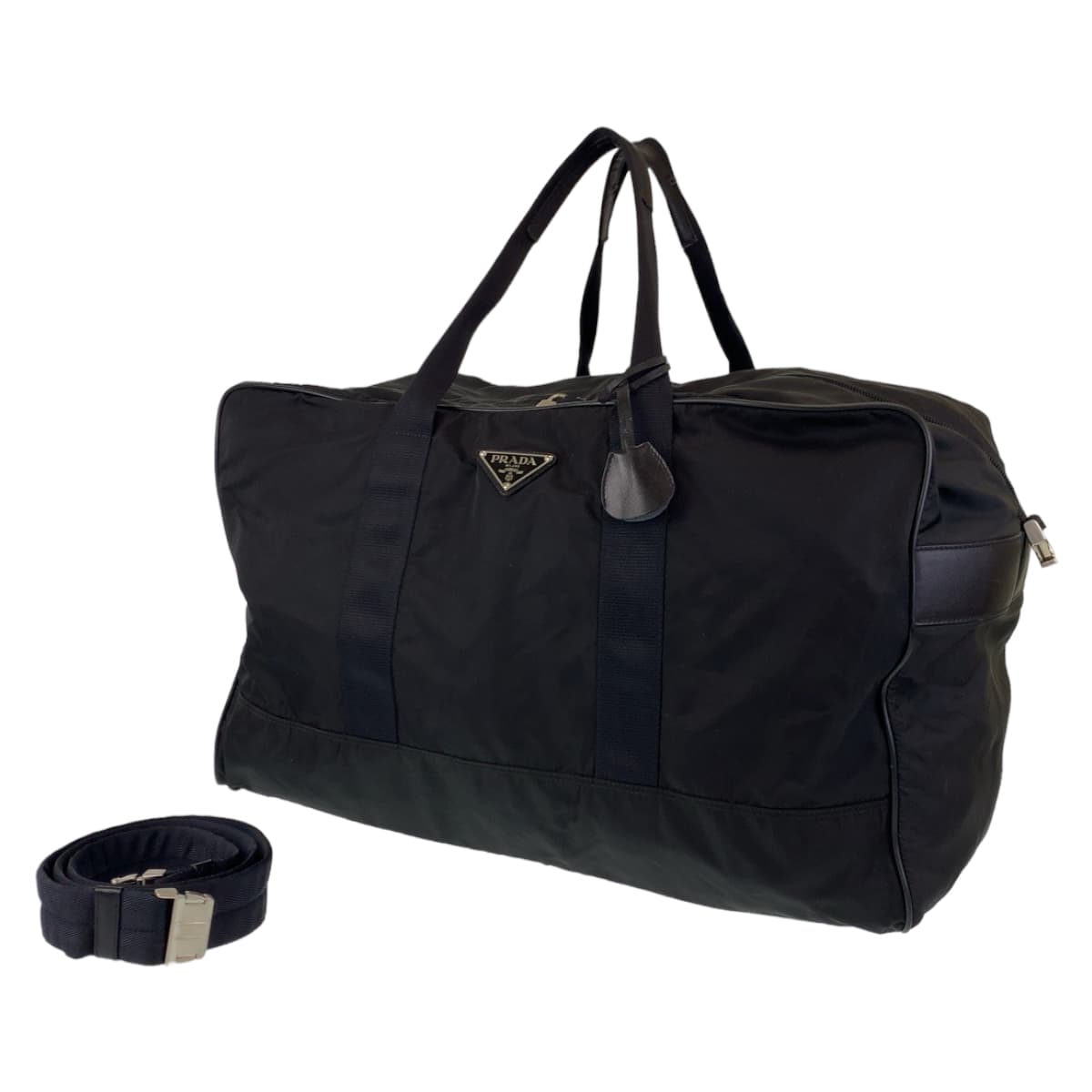 PRADA Tessuto Triangle Logo Black Silver Hardware Nylon Boston Bag Travel Bag Men's