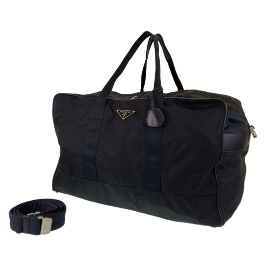 PRADA Tessuto Triangle Logo Black Silver Hardware Nylon Boston Bag Travel Bag Men's