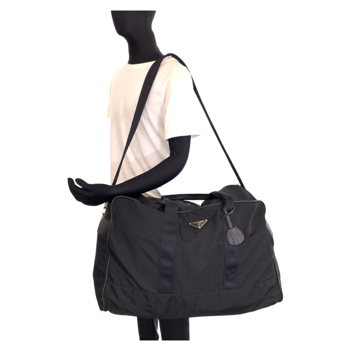 PRADA Tessuto Triangle Logo Black Silver Hardware Nylon Boston Bag Travel Bag Men's